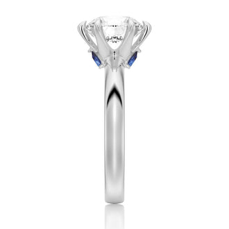 2 CT. Knife-Edge 6-Prong Round Moissanite Engagement Ring With Hidden Sapphire - MSBLUE Jewelry