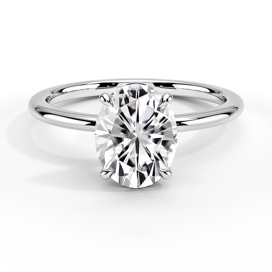 14K White Gold Classic Four-Prong Oval Cut Engagement Ring