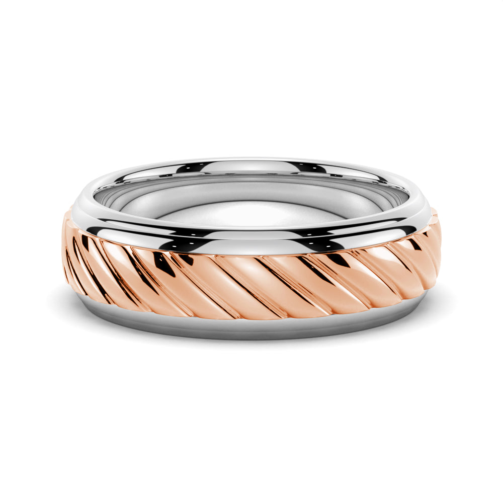 7mm Two-Tone Carved Men's Wedding Band - MSBLUE Jewelry