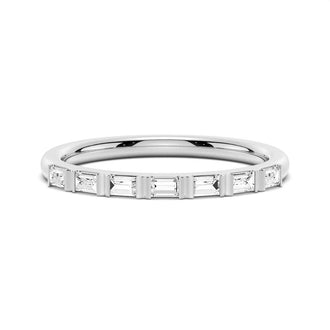 Tapered Baguette Three Stone Bridal Set with Men's Wedding Band - MSBLUE Jewelry