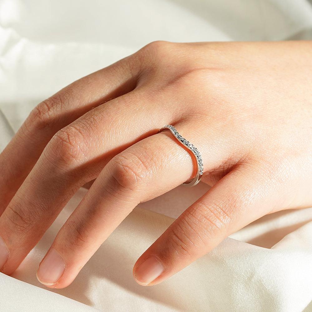 French Pave Petite Moissanite Wedding Band - MSBLUE Jewelry