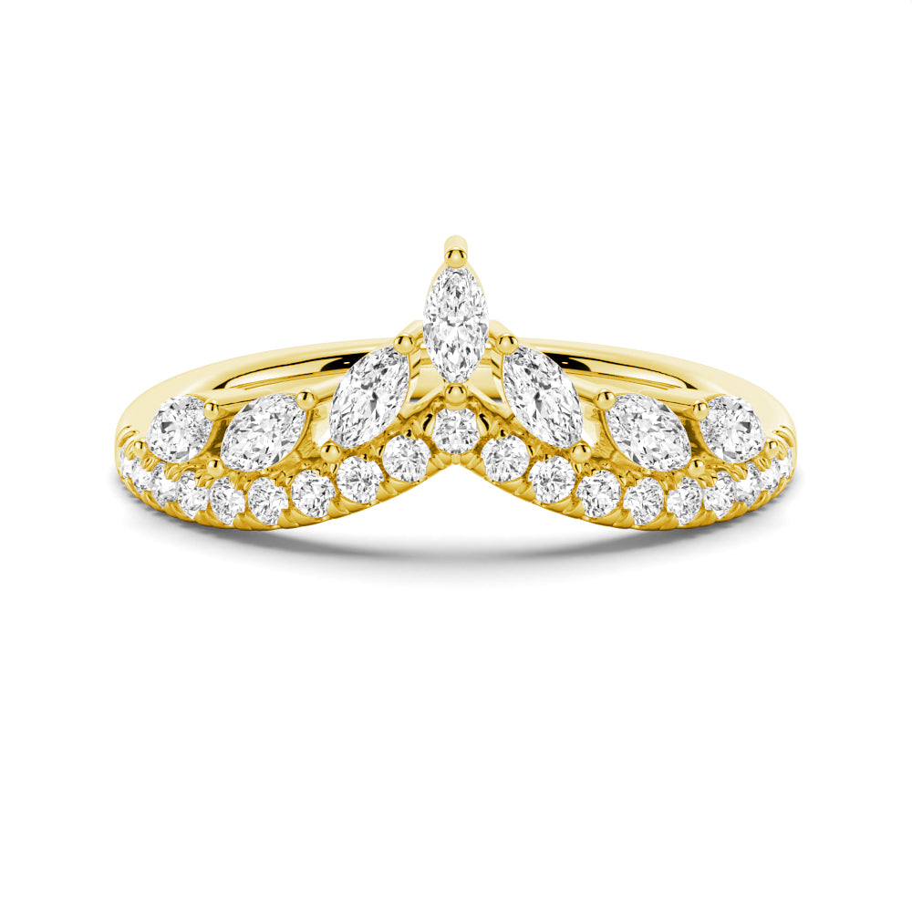 Curved Crown Marquise And Round Moissanite Wedding Band