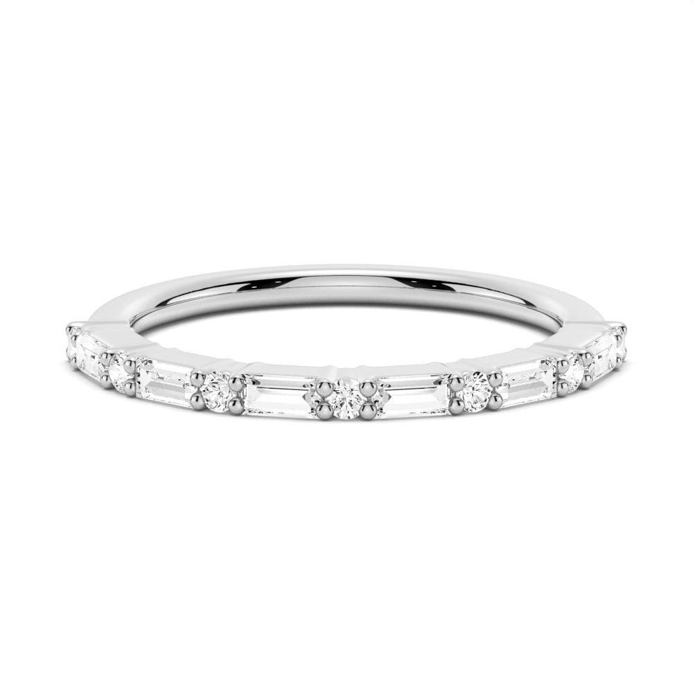 Baguette And Round Prong Moissanite Anniversary Band - MSBLUE Jewelry