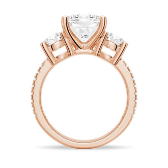 NEW Double Row Pave Three Stone Cushion Cut Engagement Ring - MSBLUE JEWELRY