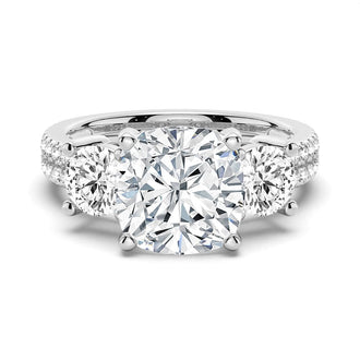 NEW Double Row Pave Three Stone Cushion Cut Engagement Ring - MSBLUE JEWELRY