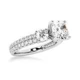 NEW Double Row Pave Three Stone Cushion Cut Moissanite Engagement Ring