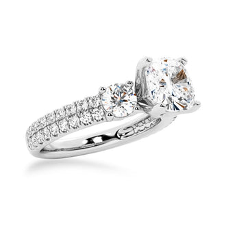 NEW Double Row Pave Three Stone Cushion Cut Engagement Ring - MSBLUE Jewelry