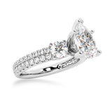 NEW Double Row Pave Three Stone Pear Shaped Moissanite Engagement Ring