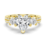 NEW Double Row Pave Three Stone Heart Shaped Moissanite Engagement Ring