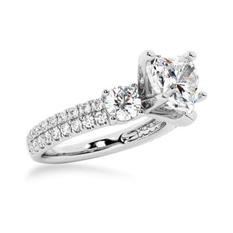 Double Row Pave Three Stone Heart Shaped Engagement Ring - MSBLUE Jewelry