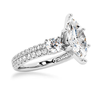 NEW Double Row Pave Three Stone Marquise Cut Moissanite Engagement Ring - MSBLUE Jewelry