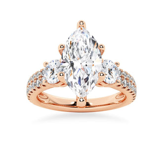 NEW Double Row Pave Three Stone Marquise Cut Moissanite Engagement Ring - MSBLUE Jewelry