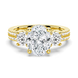 Double Row Pave Three Stone Oval Cut Engagement Ring