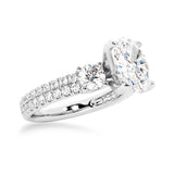 NEW Double Row Pave Three Stone Oval Cut Moissanite Engagement Ring