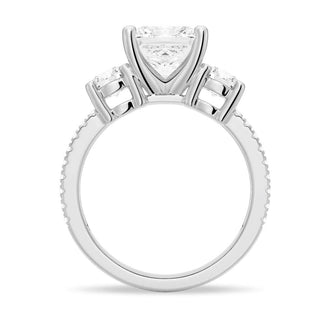 Double Row Pave Three Stone Princess Cut Engagement Ring - MSBLUE JEWELRY