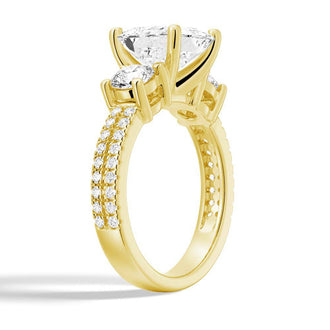 Double Row Pave Three Stone Princess Cut Engagement Ring - MSBLUE JEWELRY