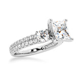 NEW Double Row Pave Three Stone Princess Cut Moissanite Engagement Ring