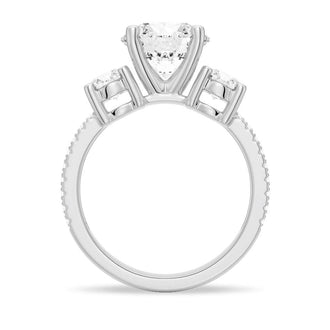 Double Row Pave Three Stone Round Cut Engagement Ring - MSBLUE JEWELRY