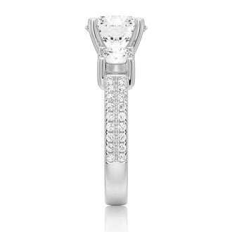 Double Row Pave Three Stone Round Cut Engagement Ring - MSBLUE JEWELRY