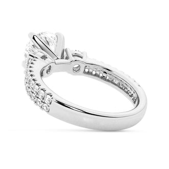 Double Row Pave Three Stone Round Cut Engagement Ring - MSBLUE Jewelry