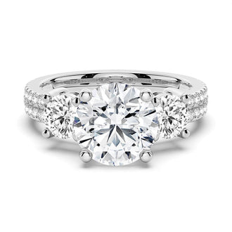 Double Row Pave Three Stone Round Cut Engagement Ring - MSBLUE JEWELRY