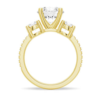 Double Row Pave Three Stone Round Cut Engagement Ring - MSBLUE JEWELRY