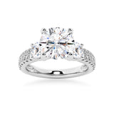 NEW Double Row Pave Three Stone Round Cut Moissanite Engagement Ring