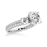 NEW Double Row Pave Three Stone Round Cut Moissanite Engagement Ring