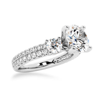 Double Row Pave Three Stone Round Cut Engagement Ring - MSBLUE Jewelry