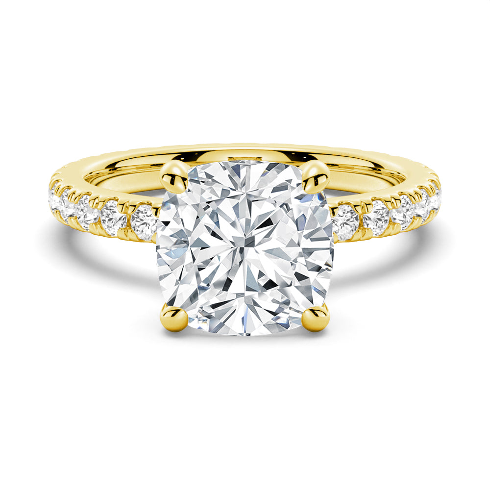 Cushion Cut Engagement Ring With Eternity Pave Band