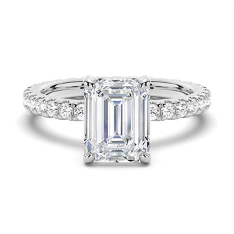 Emerald Cut Engagement Ring With Eternity Pave Band - MSBLUE JEWELRY