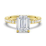 Emerald Cut Moissanite Engagement Ring With Eternity Pave Band