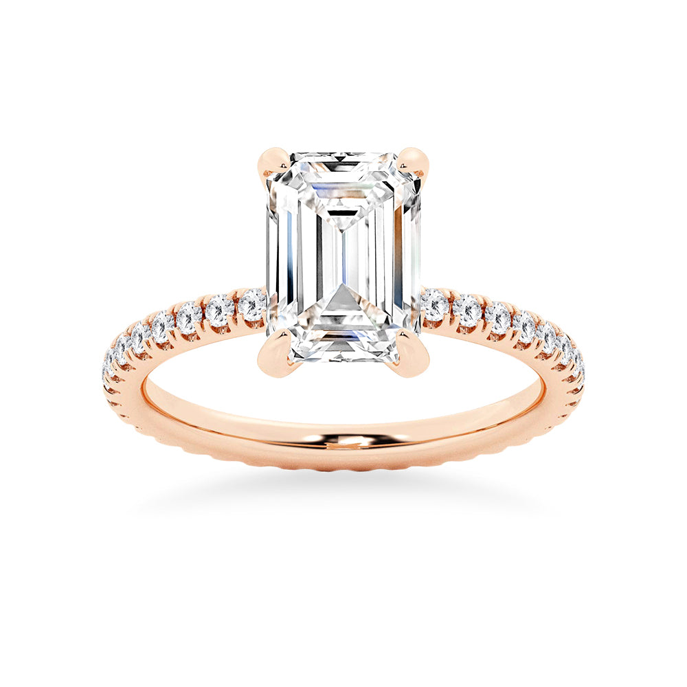 Emerald Cut Moissanite Engagement Ring With Eternity Pave Band