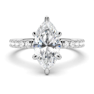 Marquise Cut Moissanite Engagement Ring With Eternity Pave Band - MSBLUE JEWELRY