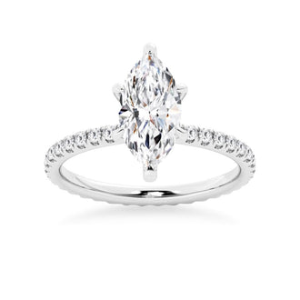 Marquise Cut Moissanite Engagement Ring With Eternity Pave Band - MSBLUE Jewelry