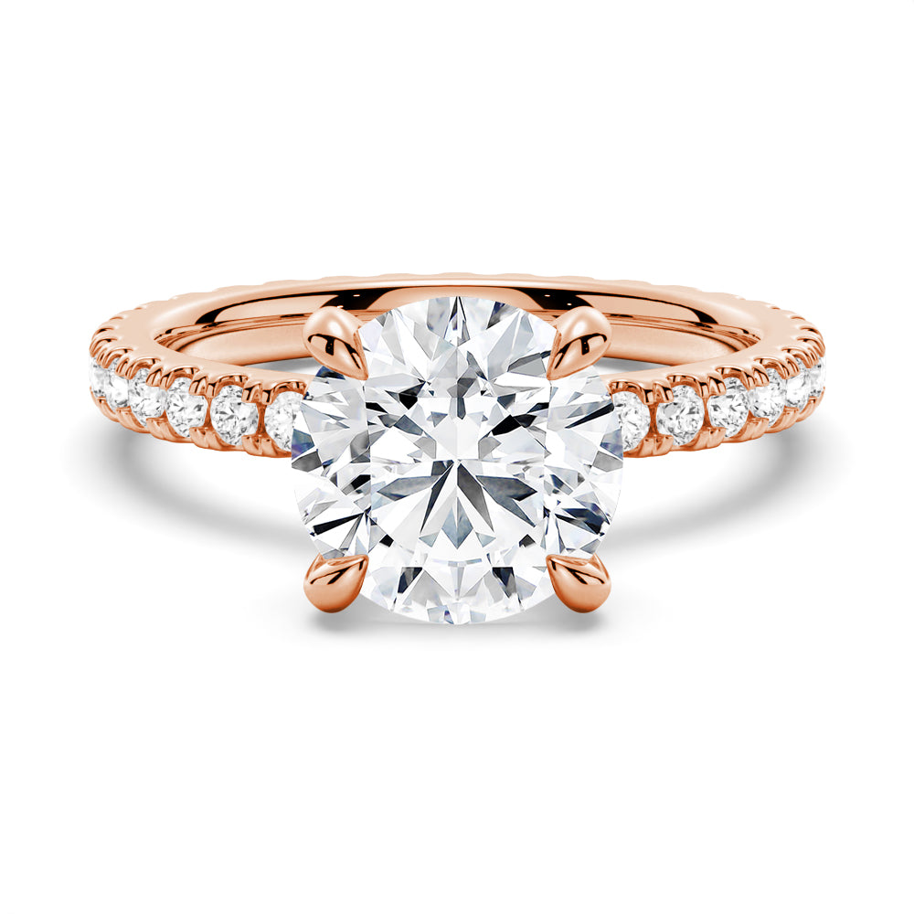 Round Moissanite Engagement Ring With Eternity Pave Band