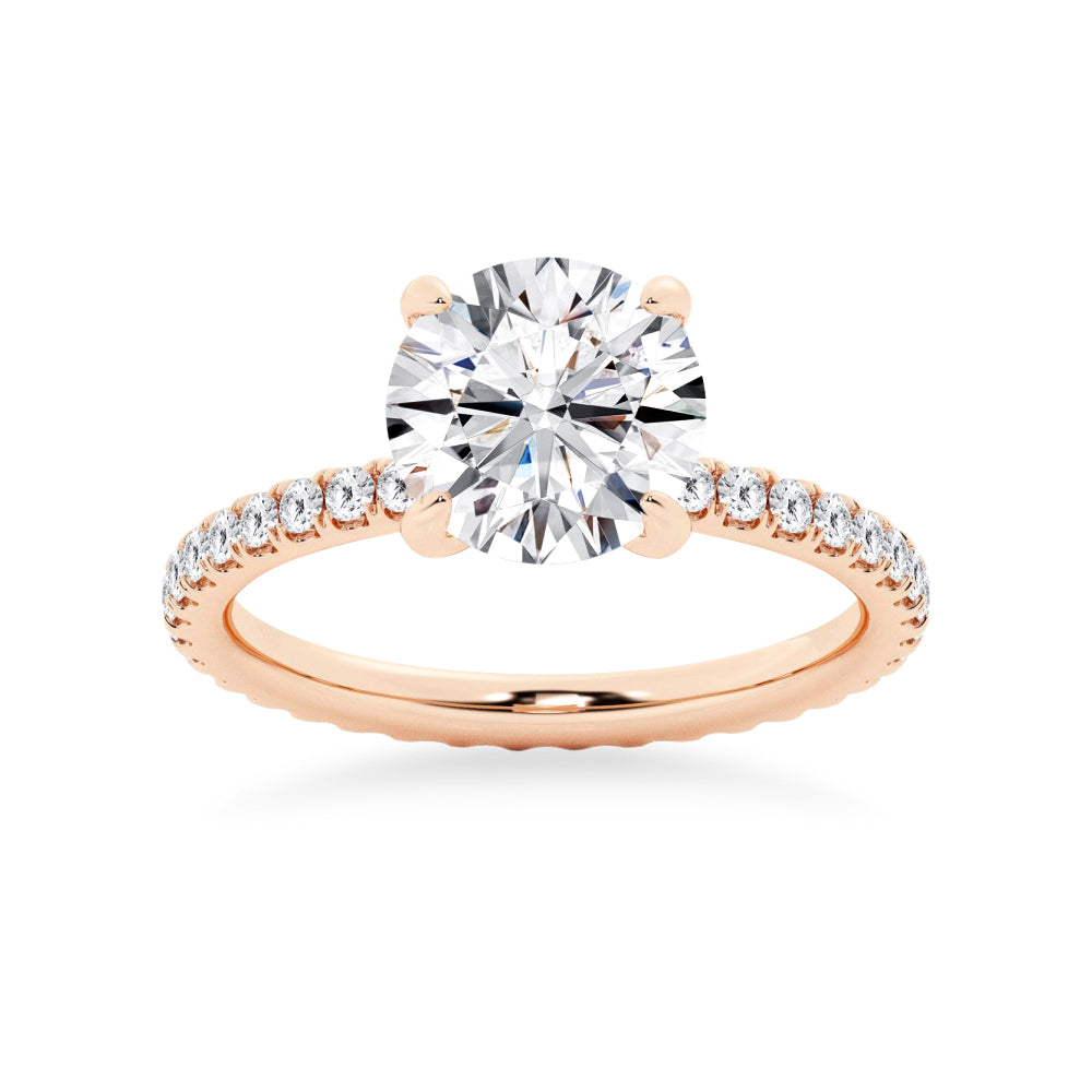 Round Moissanite Engagement Ring With Eternity Pave Band