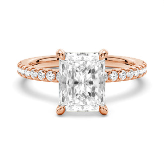 Radiant Cut Moissanite Engagement Ring With Eternity Pave Shank