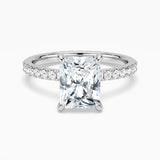 Radiant Cut Moissanite Engagement Ring With Eternity Pave Shank