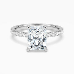 Radiant Cut Moissanite Engagement Ring With Eternity Pave Shank
