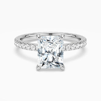 Radiant Cut Moissanite Engagement Ring With Eternity Pave Shank