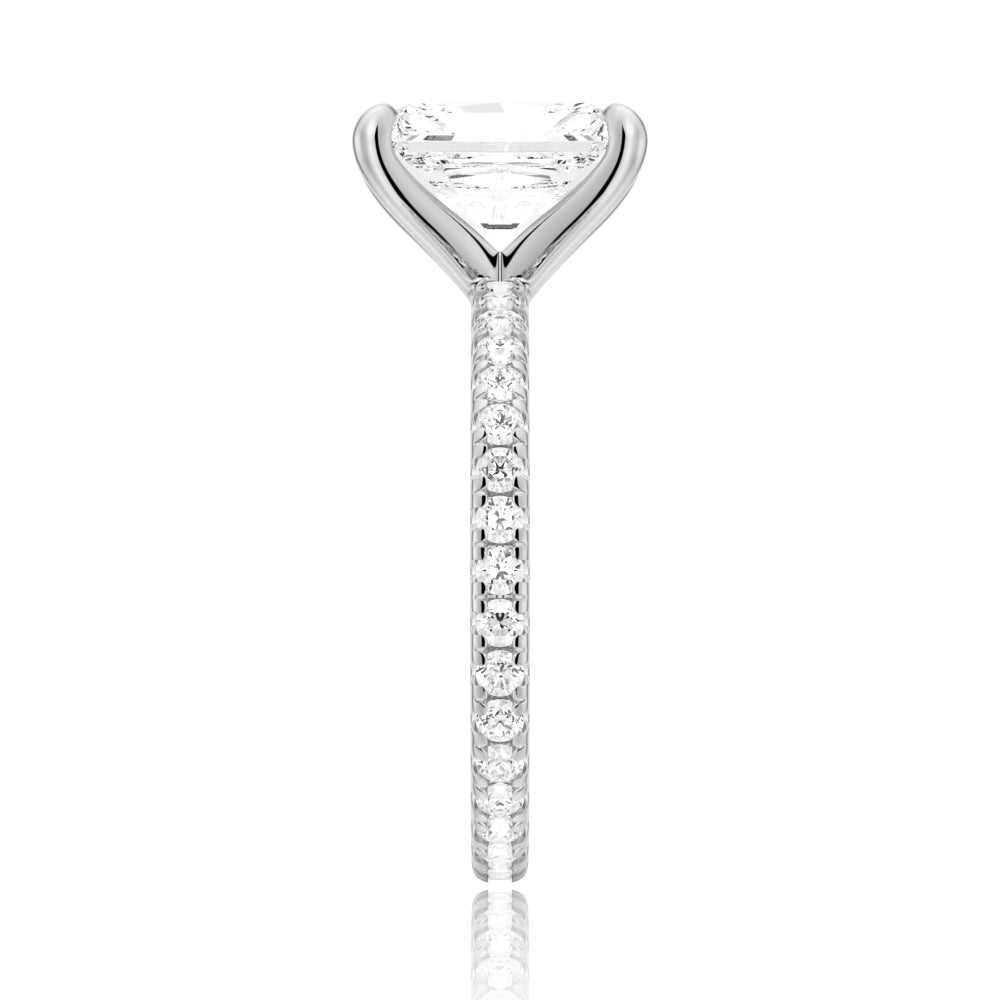 Radiant Cut Moissanite Engagement Ring With Eternity Pave Shank