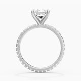 Radiant Cut Moissanite Engagement Ring With Eternity Pave Shank