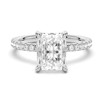 Radiant Cut Moissanite Engagement Ring With Eternity Pave Shank