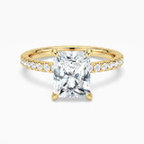 Radiant Cut Moissanite Engagement Ring With Eternity Pave Shank