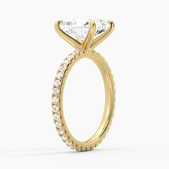 Radiant Cut Moissanite Engagement Ring With Eternity Pave Shank
