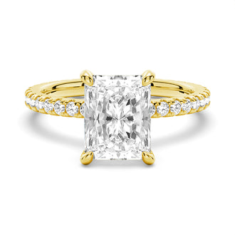 Radiant Cut Moissanite Engagement Ring With Eternity Pave Shank