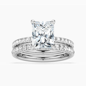 Solitaire Radiant Cut Moissanite Ring Set with Matching Wedding Band