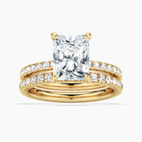 Solitaire Radiant Cut Moissanite Ring Set with Matching Wedding Band