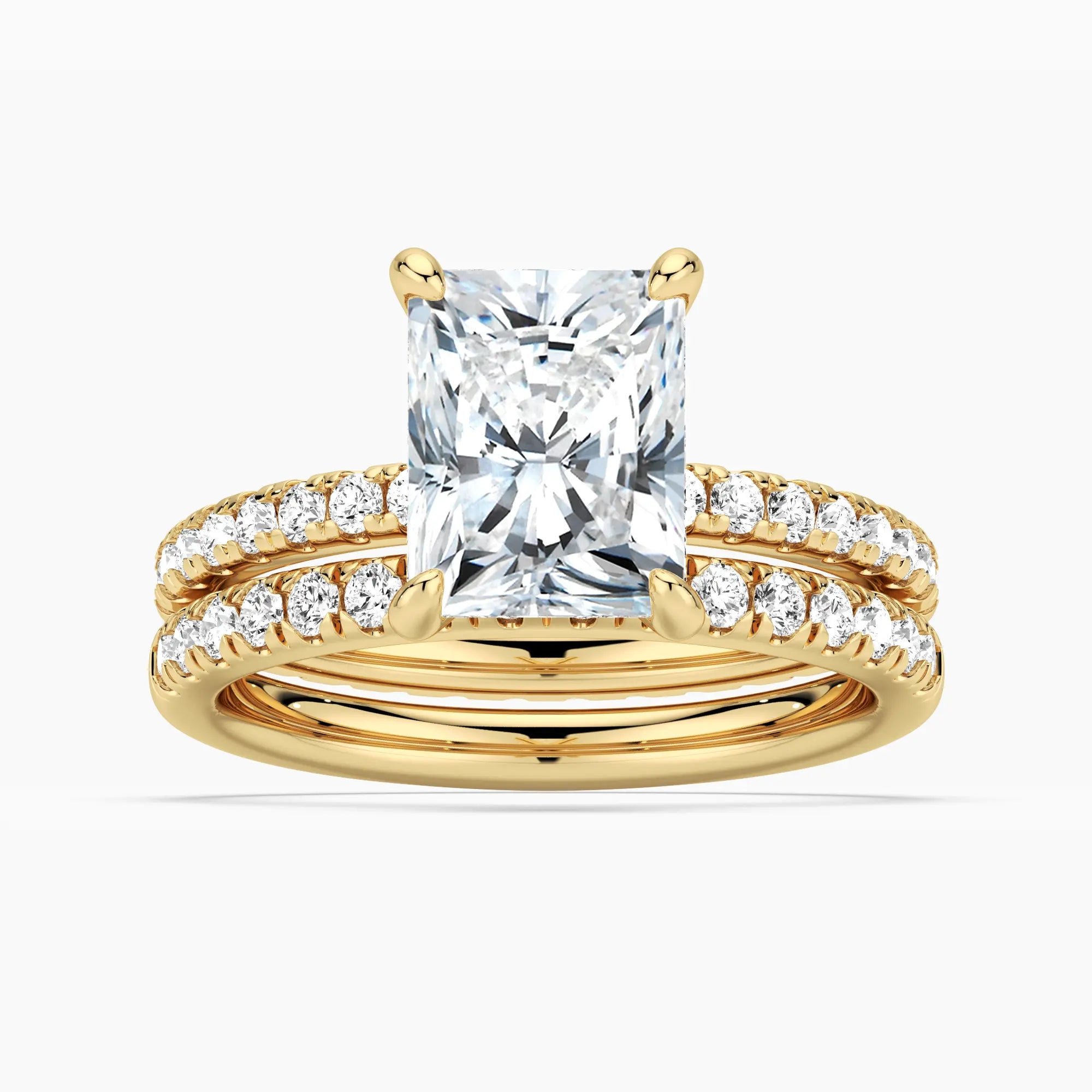 Solitaire Radiant Cut Moissanite Ring Set with Matching Wedding Band